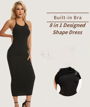 Double-layer Belly Shaping Long Skirt With Lining Hip Raise Shaping Halter Strap