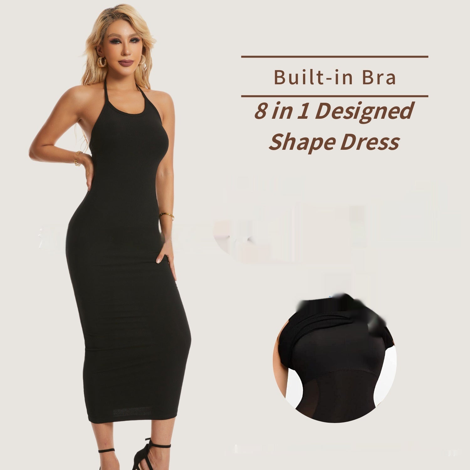 Double-layer Belly Shaping Long Skirt With Lining Hip Raise Shaping Halter Strap