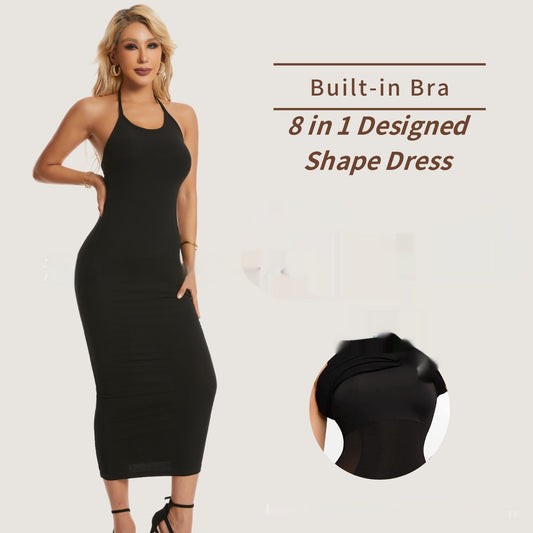 Double-layer Belly Shaping Long Skirt With Lining Hip Raise Shaping Halter Strap