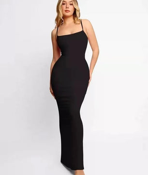 Round Neck Sleeved Slim Fitting Long Dress