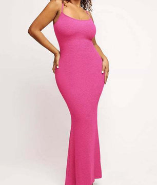 Round Neck Sleeved Slim Fitting Long Dress